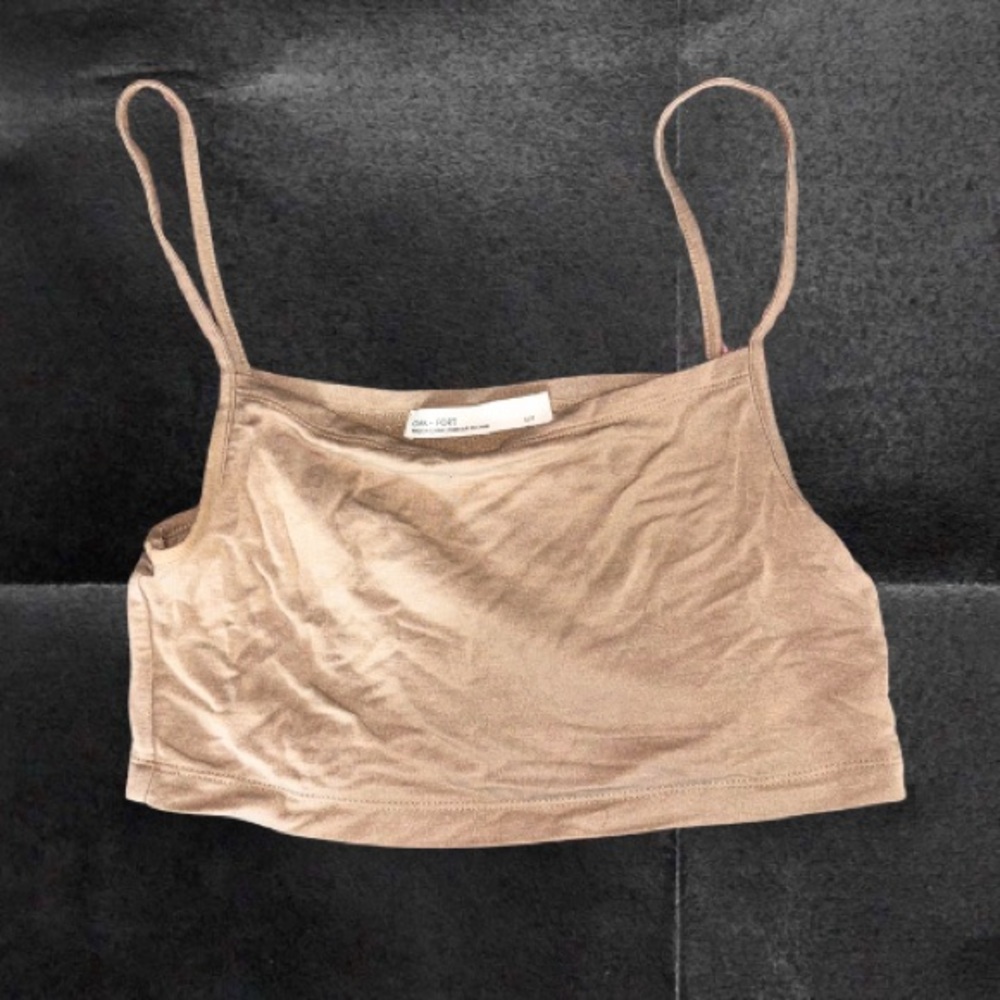 Oak + Fort Women's Tan and Pink Crop-top